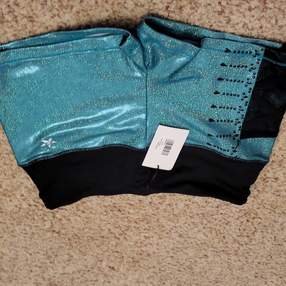 NWT Rebel Athletic Cheer Shorts - Teal Sparkle - Adult Large AL